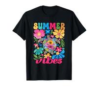 Summer Vibes Sea Turtle With Flowers Funny Beach Life Camiseta