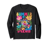 Summer Vibes Sea Turtle With Flowers Funny Beach Life Manga Larga