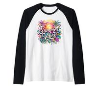 Summer Vibes Tropical Sunset Palmeras Camiseta Manga Raglan