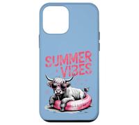 Summer Vibes Western Highland Cow Relajante Diversión en la piscina Carcasa para iPhone 12 mini