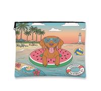 Summer Vizsla - Bolsa de maquillaje de playa para perro, bolsa de maquillaje de 7 x 9 pulgadas, bolsa de cosméticos para mujer, organizador de lona portátil tropical con cremallera