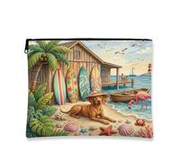 Summer Vizsla - Bolsa de maquillaje de playa para perro, bolsa de viaje de 7 x 9 pulgadas, bolsa de cosméticos para mujer, organizador de lona portátil tropical con cremallera