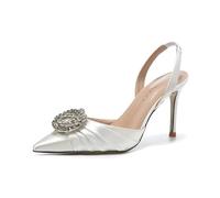 Summer Water Diamond High-Heeled Sandals Women Bridal Shoes Rhinestone High Heels Pointed Women's Fairy Pumps Wedding(White 9cm,38)