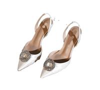 Summer Water Diamond High-Heeled Sandals Women Bridal Shoes Rhinestone High Heels Pointed Women's Fairy Pumps Wedding(White 7cm,38)