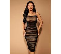 Summer Women's Cami Dress Ruched Mesh Bodycon Dress Spaghetti Strap Casual Dress