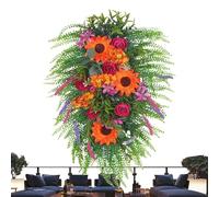 Summer Wreath, Large Yellow Flowers, Rustic Spring Accent, Artificial Front Door Decor, Garden Yard Porch Ornament, Home Farmhouse Wall, Window Balcony Hanging Decoration Greenery