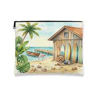 Summer Yorkie Dog - Bolsa de maquillaje de playa de 7 x 9 pulgadas para bolsa de viaje, bolsa de cosméticos para mujer, organizador de lona portátil tropical con cremallera