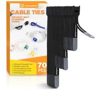 Summerbrite 70 Piezas Bridas para Cables, 10/15/20 cm, Etiquetas y Bridas 2 en 1, Reutilizables, Gestión de Cables para Hogares y Oficinas(negro)