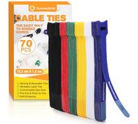 Summerbrite 70 Piezas Bridas para Cables, 15 cm, Etiquetas y Bridas 2 en 1, Reutilizables, Gestión de Cables para Hogares y Oficinas(6 colores)