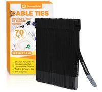 Summerbrite 70 Piezas Bridas para Cables, 15 cm, Etiquetas y Bridas 2 en 1, Reutilizables, Gestión de Cables para Hogares y Oficinas(negro)