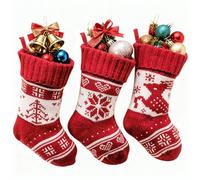Summerdate 3 mini calcetines navideños de 17 cm de punto, clásicos, lindos para colgar, para decoración de árbol de Navidad (3 unidades)