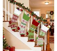 Summerdate 4 calcetines navideños de punto, gran decoración con patrones clásicos, adornos colgantes para chimenea