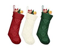 Summerdate Medias de Navidad de 46 cm, 3PCS Calcetines Navideños Tejidos, Gran Decoración Navideña con Patrones Clásicos, Adorno Colgante para Chimenea