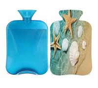 Summers Beachs - Botella de agua caliente con funda esponjosa, bolsa de agua caliente de gran capacidad de 2 litros, bolsa de agua para botellas de estrellas de mar para noches acogedoras, alivio del dolor, espalda, cuello y hombros