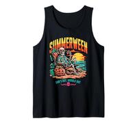 Summerween Esqueleto Viaje Playa Halloween Vacaciones Vacaciones Camiseta sin Mangas
