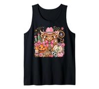 Summerween Highland Cow Cowgirl Verano Halloween Calabazas Camiseta sin Mangas