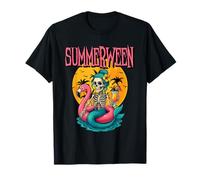 Summerween Skeleton Mermaid Flamingo Floatie Halloween Beach Camiseta