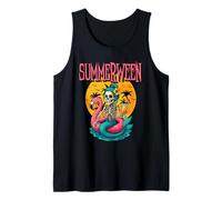 Summerween Skeleton Mermaid Flamingo Floatie Halloween Beach Camiseta sin Mangas