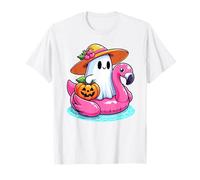 Summerween Spooky Ghoul Summer Vibes Ghost Flamingo Beach Camiseta