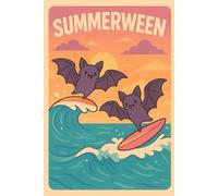 Summerween Surfing Bats Notebook 6x9 - Fun Spooky Sunset Journal
