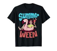 Summerween Vibes Esqueleto Piscina Flamenco Verano Halloween Camiseta