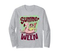 Summerween Vibes Esqueleto Piscina Flamenco Verano Halloween Manga Larga