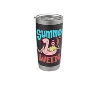 Summerween Vibes esqueleto piscina flamenco verano Halloween Vaso térmico de acero inoxidable de doble pared