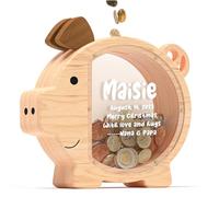 Summidate Alcancía de Madera Personalizada para niños y niñas, Grande irrompible Billetes Cambio de Moneda Tarro de Ahorro de Dinero, Regalo decoración (Large, Alcancía Personalizada)