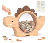 Summidate Hucha de dinosaurio de madera para niños, bonita hucha de dinosaurio de madera para niños pequeños, tarro de monedas de ahorro creativo, regalo personalizado para cumpleaños y decoración de