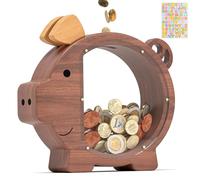 Summidate Hucha de madera para niños, gran alcancía irrompible para niños y adultos, para cambiar monedas, ahorro de dinero, regalo personalizado para cumpleaños, Navidad y decoración