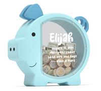 Summidate Hucha de madera para niños, niñas, niños y adultos, grande, irrompible, para cambiar monedas, ahorro de dinero, regalo personalizado, decoración de guardería (alcancía azul, personalizable)