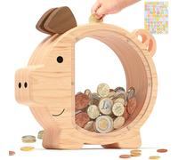 Summidate Hucha de Madera Personalizada para niños y niñas, Grande irrompible Billetes Cambio de Moneda Tarro de Ahorro de Dinero, Regalo decoración (Large, alcancía de Madera)