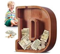 Summidate Hucha Grande de 12 Pulgadas Letra y Formas de Animales - Hucha de Madera Gruesa y Estable, Hucha Transparente Gran Capacidad para Monedas y Billetes, Regalo de Nacimiento