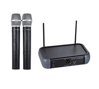 summina Micrófono de mano inalámbrico VHF de doble canal con función Eco 2 micrófonos y 1 receptor 210 - 280 MHz Distancia de trabajo 40 metros cable audio de 6,35 mm para karaoke fiesta familiar