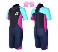 Summshall Traje de Neopreno con Manguitos Piscina 2,5 mm para Niño Niña, Protección Solar Térmico Neopreno Surf Traje Baño con Cremallera Trasera para Snorkel, Buceo y Qtras Actividades Acuáticas