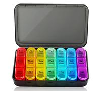 SUMMUE Organizador semanal de píldoras 3 veces al día, 7 días pastilleros, compartimentos grandes a prueba de humedad, pastillero portátil diario para viajes por la mañana, mediodía y noche, para aceites de pescado, vitaminas, suplementos