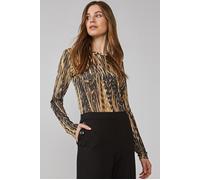 Summum Woman Top Feather Print On Mesh Browns Talla: S | Outlet | Mujer | Marrón