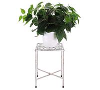 SUMNACON 1 soporte de metal para macetas, soporte para macetas de flores para interiores y exteriores, color blanco envejecido (no incluye planta)