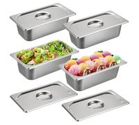 SUMNACON 4x1/3 Gastronormbehälter aus lebensmittelecht Edelstahl,Stapelbare Panierset mit Deckel,von -60° bis 400°C,Spülmaschinenfest Panierschalen für Schnitzel Fleisch Fischsch Obst EisSauce 10cm
