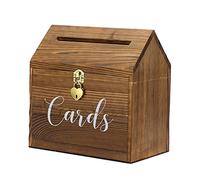 SUMNACON Caja de tarjetas de boda de madera con cerradura de corazón, caja de sobres vintage para boda, fiesta de cumpleaños y recepción (madera vintage)