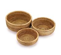 Sumnacon Juego de 3 cestas redondas de ratán tejidas para frutas, para servir pan, aperitivos, cuencos de almacenamiento de mesa, encimera, cestas de almacenamiento decorativas