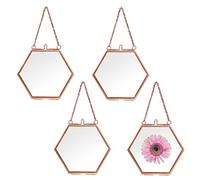 SUMNACON Juego de 4 marcos de fotos hexagonales de cristal de oro rosa para colgar obras de arte, decoración del hogar, marco decorativo para colgar fotos, longitud lateral de 4.4 cm