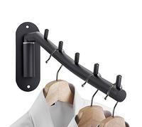 SUMNACON Perchero de acero inoxidable para colgar ropa con brazo oscilante, organizador de almacenamiento resistente para lavandería, dormitorios, tendedero con 5 ganchos, color negro