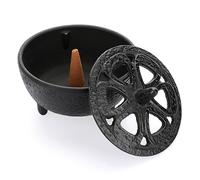 SUMNACON Quemador de Incienso de Hierro Fundido Con Tapa, Recipiente y Cuenco Para Incienso, Decoración del Hogar Para Dormitorio, Yoga, Salón, Regalo (Negro)