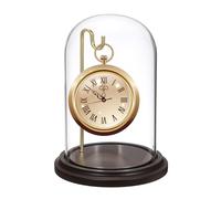 SUMNACON Reloj de bolsillo de cristal con gancho, 12,5 x 17 cm (sin reloj) | Vitrina decorativa transparente para exhibición de campana, tarro de cristal, adorno de reloj con base marrón