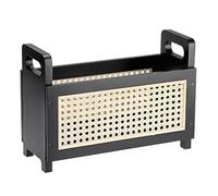 SUMNACON Revistero portátil de bambú resistente, soporte para revistas de pie, soporte para documentos trenzado con asa, cesta para archivadores, carpeta de archivos, papel A4 (negro)
