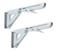 Sumnacon Soportes plegables resistentes para estantes, de metal blanco resistente, soporte de estante plegable de 10 pulgadas, 2 bisagras plegables para estante montado en la pared, carga máxima de