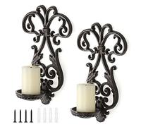 SUMNACON Vintage 2 PCS Lámparas de Pared de Hierro Fundido Portavelas Pared Vela Tealight Decoración de Pared Emblema para Hotel Restaurante Apartamento Salón Dormitorio Soporte de Pared Decoración