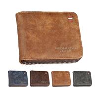Sumneo Cartera para hombre de piel auténtica, 2 pliegues, 12 compartimentos para tarjetas, con caja de regalo, varios colores a elegir, marrón claro, large, Clásico
