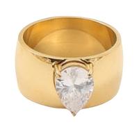 Sumpgle Anillo ancho de acero de titanio para mujer, anillo grande cuadrado de circonita, chapado en oro de 18 quilates, joyería atrevida, regalo para ella, 6, Chapado en oro de 18 quilates